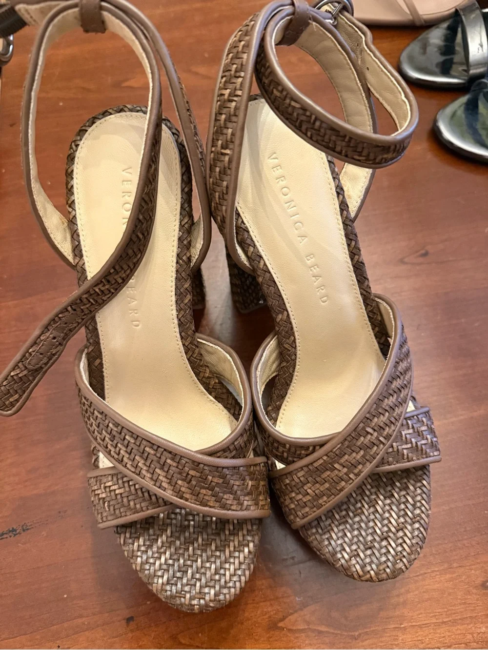 Veronica Beard Brown Woven Platform Sandals
